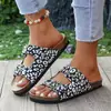 Sandálias Femininas Estilo Europeu e Americano Fornecimento Direto da Fábrica, Sapatos de Praia Abertos, Estampa de Leopardo Atacado, Tamanhos Grandes