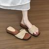 Sandalias tejidas de estilo francés vintage con suela gruesa para mujer, Verano 2025, Sandalias slip-on que aumentan la altura