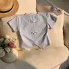 Camisetas de Manga Corta para Niñas, Nuevo Estilo Coreano para Bebés, Camisetas Versátiles para Combinar, Tops de Verano con Agujeros y Lazo para Niños