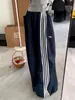 Pantalones de Pierna Ancha a Rayas Estilo Deportivo Retro Americano para Hombres y Mujeres, Pantalones Largos Casuales Relajados, Pantalones de Baile Jazz Sueltos Adelgazantes