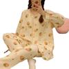 Pijama para Mujer Primavera y Otoño Algodón Tejido Burbuja Tela Arrugada Manga Larga Estilo Princesa de Dibujos Animados Se Puede Usar Fuera Ropa de Casa Conjunto de Dos Piezas