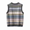 Nuevo Chaleco de Cachemir Caliente Jacquard Sin Mangas Cuello Redondo Combinación de Colores Cachemir Chaleco de Punto Puro para Mujer Talla Única
