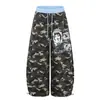 Directamente del fabricante: Pantalones Casuales Sueltos con Estampado de Letras Camuflaje Retro Americano para Mujer, Versátiles para Primavera y Verano, Adelgazantes, de Pierna Ancha, Rectos, Largos
