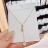 Estilo japonês e coreano Niche Design Moda Simples All-match Diamond-incrusted Double Shell Diamond Pingente Colar Clavícula Distinto Clavícula Corrente para Mulheres