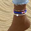 Tornozeleiras Europeias e Americanas, Estilo Praia Boêmio, Acessórios para Pés Personalizados, Metal Simples, Turquesa, Miçangas de Arroz, Strass, Argila Macia, Múltiplos Estilos