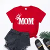 2023 nuevo soporte independiente manga corta Estampado de letras de mariposa MOM casual para mujer Cuello redondo manga corta Cuello redondo cuello