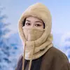 Gorro grueso de forro polar para invierno con polaina integrada y protección para los oídos, gorro de algodón a prueba de viento para mujer, accesorio cálido para ciclismo