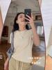 Nova Camiseta Básica de Algodão Puro com Amônia Líquida para o Verão, Versátil, Gola Redonda, Estilo Coreano, Manga Curta que Afina os Ombros, Cor Sólida, Top com Decote U para Mulheres