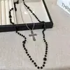 Colar Cruz de Contas Sobrepostas Camada Dupla Diablo Spice Feminino Longo Design de Nicho Acessórios de Corrente de Lã de Alto Nível