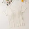 Top Feminino Justo de Manga Curta em Modal com Bojo e Camiseta Básica com Rosca por Dentro e por Fora, Estilo Curto