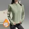 Conjunto Esportivo de Corrida ao Ar Livre para Outono e Inverno para Mulheres, Gola Alta, Jaqueta Fitness com Cintura Marcada, Calça Longa de Yoga com Cintura Alta, Fleece Fino, Levanta Bumbum