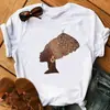 Camiseta Blanca de Manga Corta con Cuello Redondo Estampada Retro Pintada a Mano para Mujer Exportación Dulce y Fresca Europea y Americana Pullover