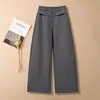 Pantalones de pierna ancha color verde oliva, pantalones casuales para mujer, nueva colección primavera/otoño 2026, moda estilo coreano, diseñados para figuras petite, resistentes a las arrugas y con dobladillo curvo