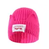 Gorro de Lana con Parche de Letra y Orejas de Gato para Otoño e Invierno, Gorro de Punto Versátil Simple y Lindo, Gorro Cálido para Proteger los Oídos al Aire Libre