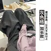 Pantalones de cuadros grises estilo coreano para mujer, nuevo modelo otoño 2026, para personas petite, estilo relajado y casual, pantalones vintage de cintura alta holgados de pierna ancha