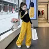 Conjunto Deportivo Color-Blocking de Moda para Niñas, Pantalones Cargo Casuales para Niños, Atuendo de Primavera para Niñas Mayores, Pantalones de Pierna Ancha de Moda Estilo Coreano