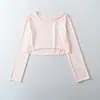 2576-26 Otoño, estilo coreano, corte holgado, cuello redondo, corto, manga larga, playera tipo suéter con bordes enrollados