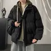 Chaqueta de algodón de dos piezas sintéticas para hombre, abrigo de algodón cálido grueso casual holgado de invierno, chaqueta de algodón con capucha de moda estilo japonés