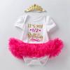 Roupas Infantis Transfronteiriças Amazon Ins Mais Vendidos Vestido de Aniversário para Bebê Menina Bebê Meio Ano 1-2 Anos Vestido Infantil de Manga Curta