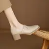 Mocasines de Piel Suave con Tacón Grueso para Mujer 2026 Estilo Nuevo Primavera y Otoño Zapatos Individuales de Corte Profundo para Combinar con Faldas Zapatos Pequeños de Piel Estilo Británico para Mujer