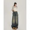 Jeans Wide Leg Americano Retrô Nostálgico Extra Longo Alto Feminino Outono 2025 High Street Hot Girl Calças Retas Varrendo o Chão