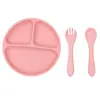 Plato de Silicona para Comida de Bebé con Ventosa Reforzada, Bol de Silicona con Tapa, Vajilla de Silicona Dividida con Cara Sonriente para Alimentación