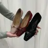 Primer Encuentro con Zapatos de Salón Individuales de Punta Cuadrada y Escote Bajo para Mujer, Inspirados en Moños Estilo Coreano y Chanel, Versátiles para el Trabajo, Tacones Medios Altos para Mujer