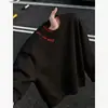 Moletom masculino trendy estilo retrô americano com letra bordada, forrado com fleece, espesso, gola redonda, manga longa, top simples e versátil