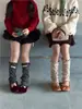 WTR286 Calcetines Nuevos de Otoño para Niños con Borde Fruncido y Etiqueta de Tela de Lunares, Protectores de Pantorrilla Estilo Princesa, Calcetines Fruncidos