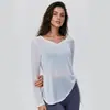 Nova Blusa de Yoga Outono Feminina Casual com Pingente Pilates Esportiva Manga Longa Solta Leve Respirável Roupas de Yoga