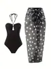 Traje de baño de una pieza personalizado estilo europeo y americano para mujer, Sexy ajustado con cuello halter y cadena de perlas, Conjunto con falda cruzada, Sexy espalda descubierta