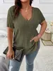 Chaqueta elegante con cuello en V y manga corta para mujer, de Amazon, primavera y verano de 2025, con colores sólidos transfronterizos y tallas grandes.