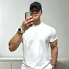 Camiseta deportiva de manga corta de algodón puro de marca moderna para hombre, cuello redondo, ropa casual de entrenamiento para fitness, top transpirable, estilo americano para hombres jóvenes, verano