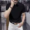 Camisa polo de manga corta lisa de seda helada para hombre, marca francesa de alta gama, corte entallado, diseño limpio, elástica, transpirable, camiseta casual