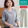 Blusa de tricô com gola para o outono da mamãe, novo estilo primavera e outono 2026 para mulheres de meia-idade e idosas, elegante, solta e que rejuvenesce, camisa base