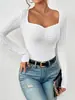 2023 Europeo y Americano Nuevo AliExpress Cuello de Corazón Francés Bordado Ojal Plisado en el Busto Encaje Decorativo Camiseta para Mujer