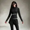 Conjunto de Yoga para Mulheres, Calça Saia Falsa de Duas Peças, Calça Justa de Cintura Alta, Jaqueta Slim Fit com Gola Alta, Roupa de Yoga Fitness para Exercício Matinal ao Ar Livre