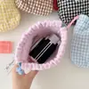 Bolsa de cordón a cuadros acolchada estilo coreano, una bolsa de almacenamiento a prueba de polvo elegante y práctica para cámaras instantáneas, con gran capacidad y portabilidad conveniente