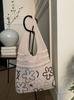 Bolsa de Tricô Vintage Oca Bolsa Tote Flor Bolsa de Ombro Feminina Versátil de Nicho Bolsa Tecida de Lã Bolsa de Mão