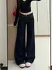 Jeans Retro Oscuros Bootcut para Mujer Otoño 2025 Nuevos de Tiro Bajo Sueltos Caídos Rectos de Longitud Completa