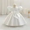 Vestido Nuevo 2025 para Fiesta de Primer Cumpleaños de Bebés y Niños Pequeños con Lazo y Manga Abullonada Vestido Infantil Vestido de Princesa