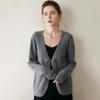 Cardigan de Cachemira con Hebilla Retro Estilo Chino para Mujer, Suéter Jacquard Chino de Cuello V, Chaqueta Elegante de Color Sólido