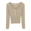 Suéter de cuello en U absolutamente impresionante y hermoso, camiseta base tejida para mujer, nueva prenda interior ajustada de otoño e invierno