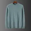 Suéter de lana 100% para hombre, jersey de cuello redondo, holgado y grueso, de negocios, con base de punto cálido de Jacquard, para otoño e invierno.