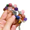 Pulsera de alta calidad con borla de Lapis Lapis Natural, Grano de Secuoya Roja, Tesoro Rojo Verde, Cristal Blanco, Amatista, Flor de Goma Roja
