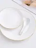 Juego de Tres Piezas de Vajilla Cerámica Dorada para Restaurante de Hotel, Vajilla para Sala Privada de Club, Platos de Porcelana Ósea, Tazones con Forma de Ala, Tazas de Té, Cucharas, Juego de Cuatro Piezas
