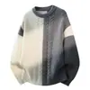 Outono Inverno Novo Suéter Masculino Gola Redonda Tricô Moda Jovem Bloco de Cores Casual Camada Base Suéter