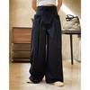 Pantalones de pierna ancha con diseño plisado doble, holgados, de cintura alta, informales, adelgazantes, de estilo coreano, a la moda, para principios de otoño, para mujer