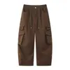 Yidao Vintage 2026 Otoño Nuevo Estilo Retro Japonés Ropa de Trabajo Lavada Multibolsillos Holgados Pierna Ancha Casual Pantalones