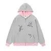 Sudadera con capucha de retazos de colores contrastantes bordada estilo japonés, linda, para mujer, otoño, pata de gato, linda, suelta, chaqueta cárdigan, moderna